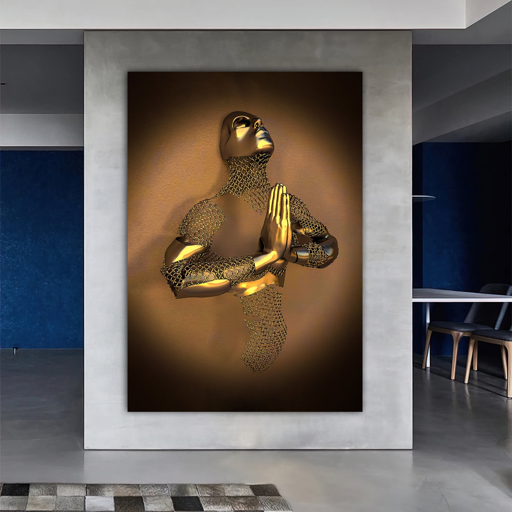 Gratitude, prayer, meditation canvas painting, 3d effect bronze glitter embroidered wall decor,.jpg