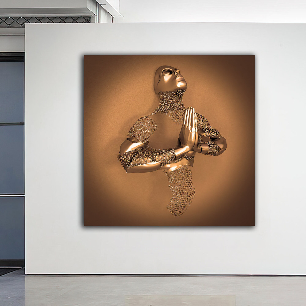 Gratitude, prayer, meditation canvas painting, 3d effect orange glitter embroidered wall decor,.jpg