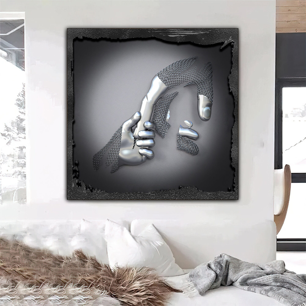 Hand framed canvas painting, silver glitter embroidered wall decor, 3d look wall art.jpg