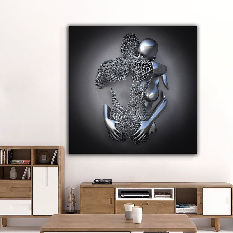 Hug, love couples canvas painting, silver glitter embroidered 3d effect canvas painting, 3d wall art.jpg