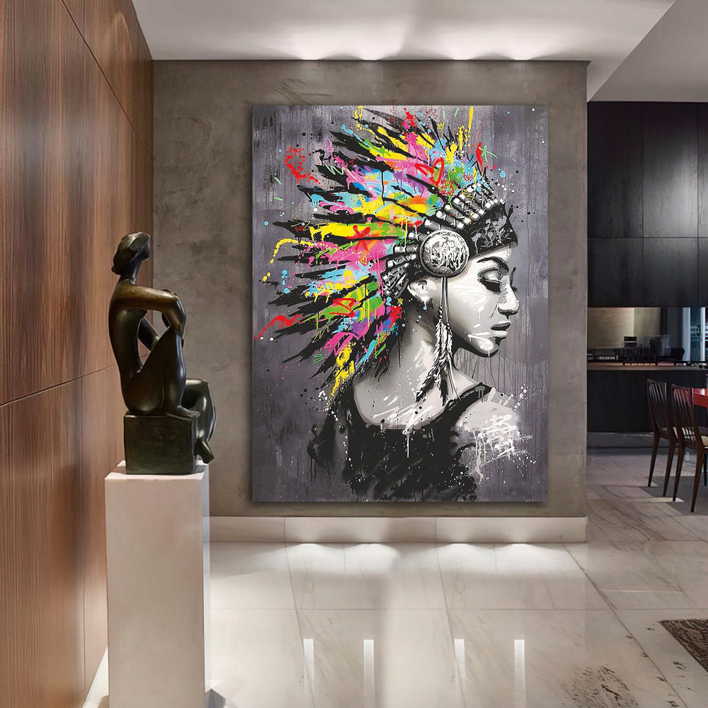 indian colored woman canvas painting, ethnic woman painting, american indian woman painting, indian wall art 1.jpg