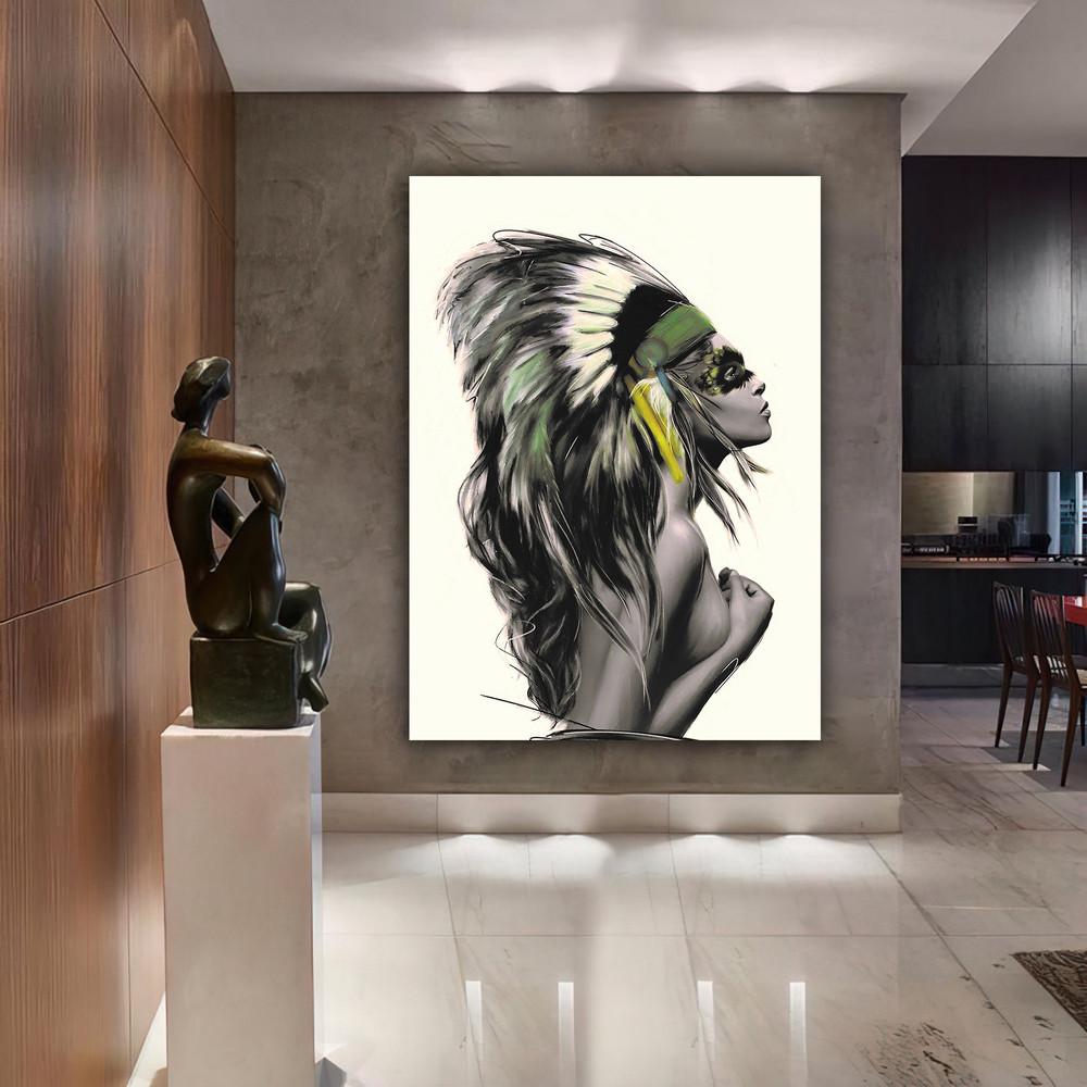 indian colored woman canvas painting, ethnic woman painting, american indian woman painting, indian wall art.jpg