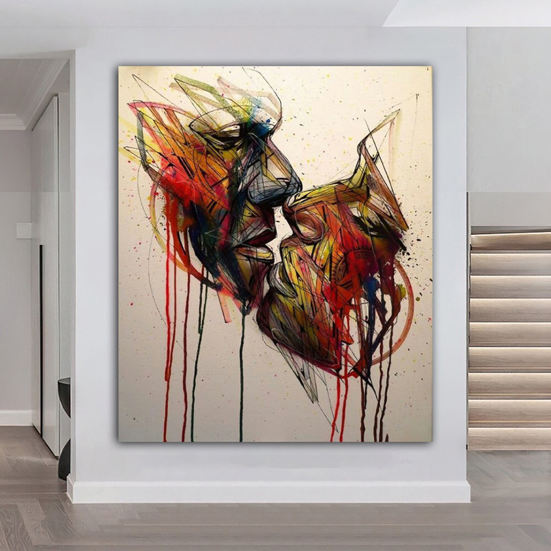 Kissing canvas painting, lips painting, love couples canvas painting, valentine gift painting.jpg