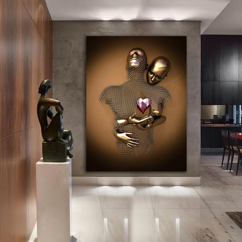 Kissing love couples canvas painting, glitter textured wall decor.jpg