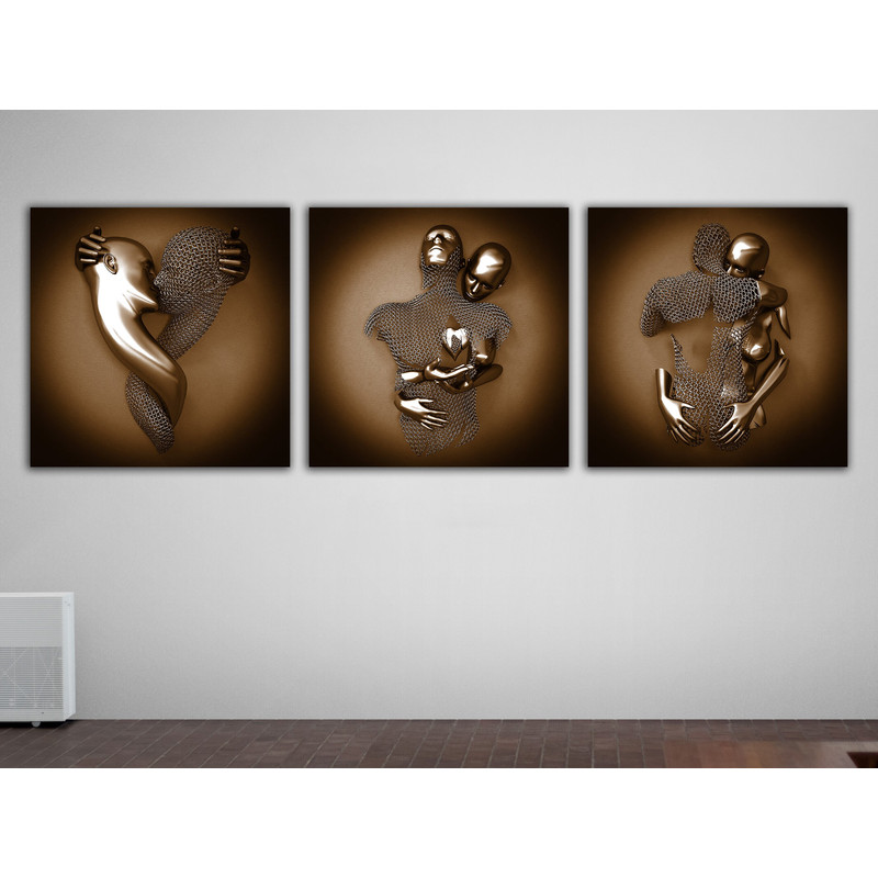 Kissing, hugging, red heart canvas painting set, love couples with bronze glitter texture canvas painting, 3 d effect wall decor.jpg