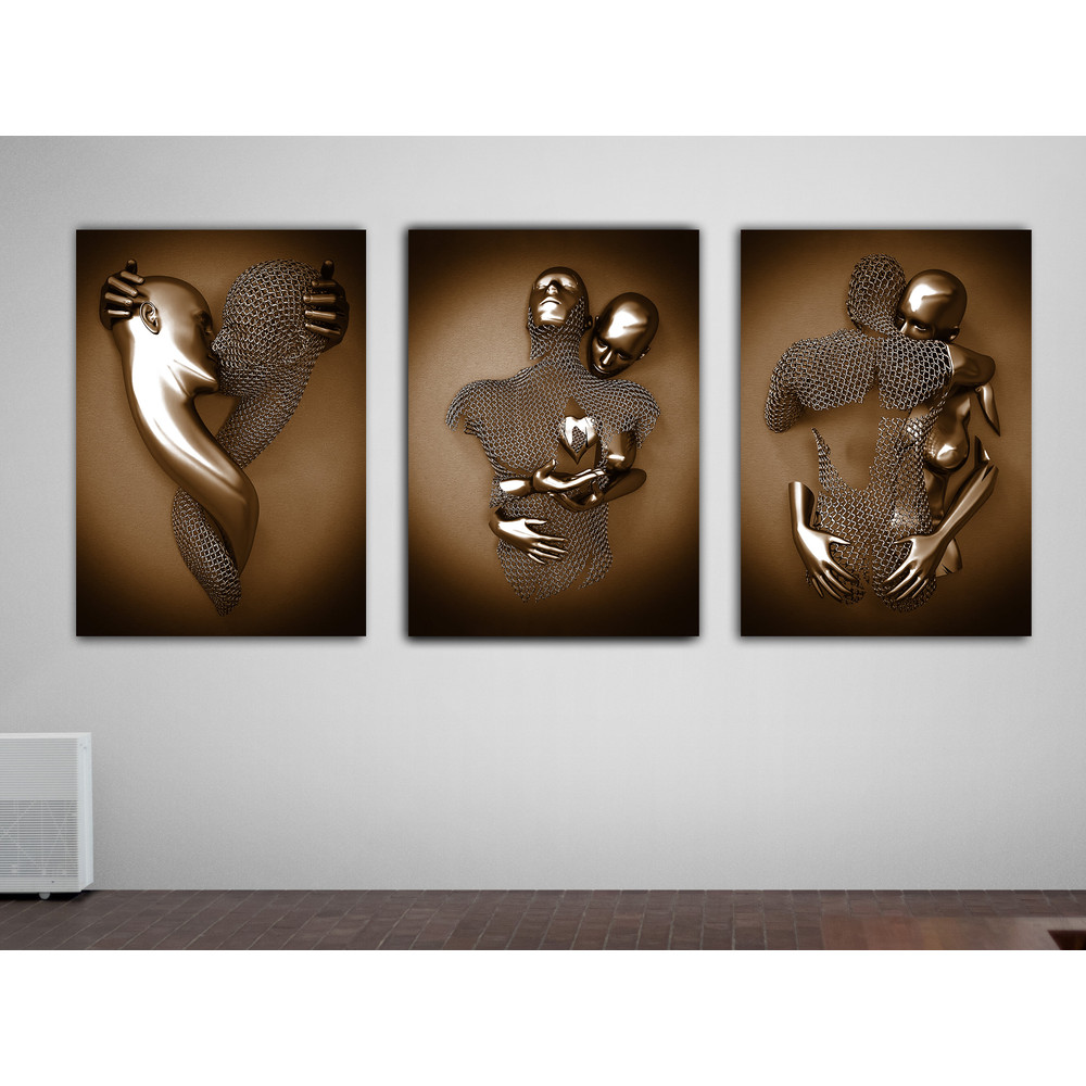 Kissing,hugging,red heart canvas painting set, love couples with bronze glitter texture on canvas, 3 d effect, 3d wall art wall decor.jpg