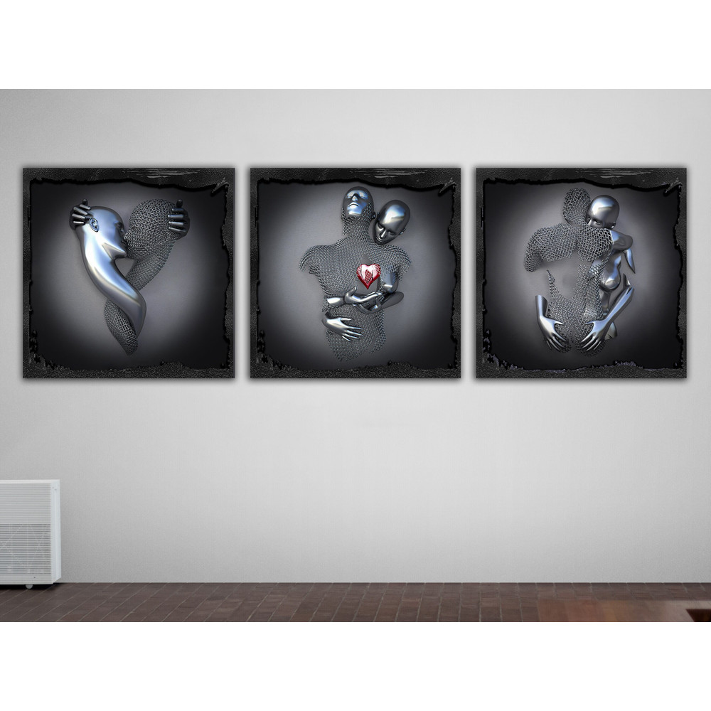 Kissing,hugging,red heart framed looking canvas painting set,love couples with bronze glitter texture canvas painting, 3 d effect wall decor.jpg