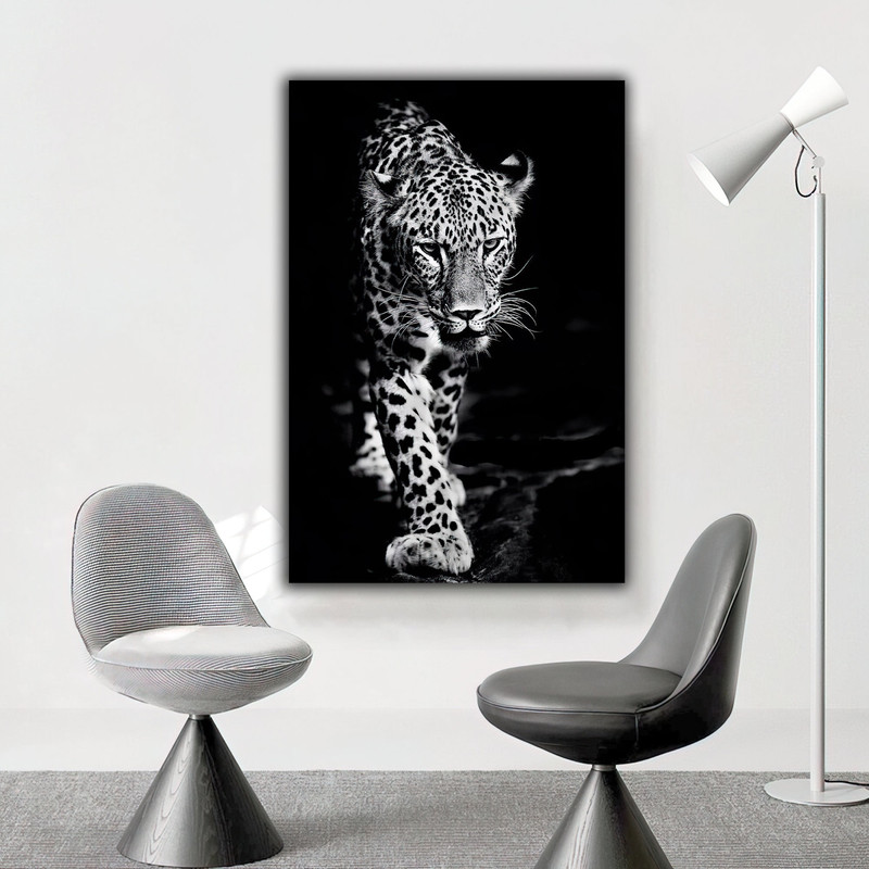 Leopard canvas painting,slat canvas painting,lion canvas painting,animal wall decor,black and white leopard canvas painting.jpg