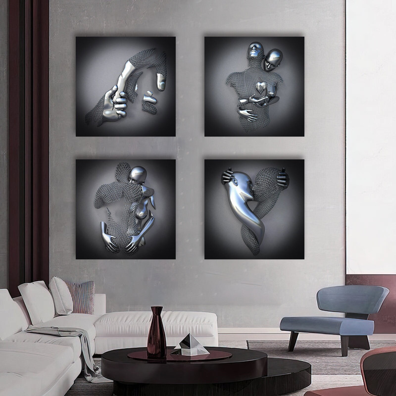 Love set  canvas print 3d effect canvas painting, heart wall decor, kissing print canvas, hug canvas painting, love wall decor, 4 pieces.jpg