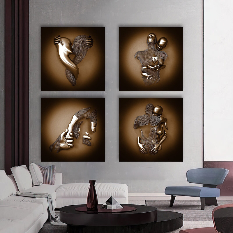Love set, bronze canvas print 3d effect canvas painting, heart wall decor, kissing print canvas, 3d wall art, love wall decor, 4.jpg