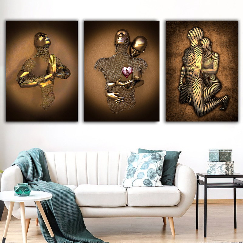 Meditation, hug, red heart canvas painting set, love couples canvas with bronze glitter texture, 3 d effect wall decor.jpg