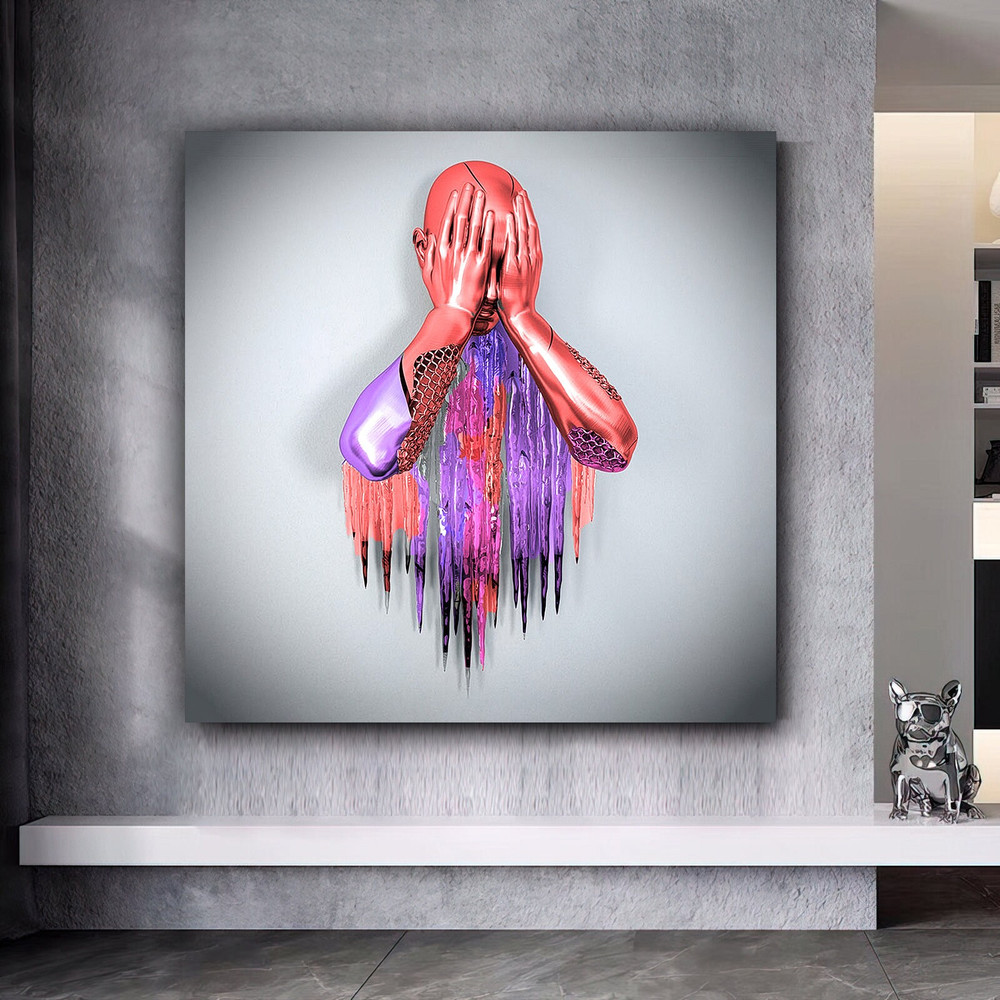 Regret man silver glitter embroidered canvas painting, 3d effect canvas painting ,3d wall art.jpg