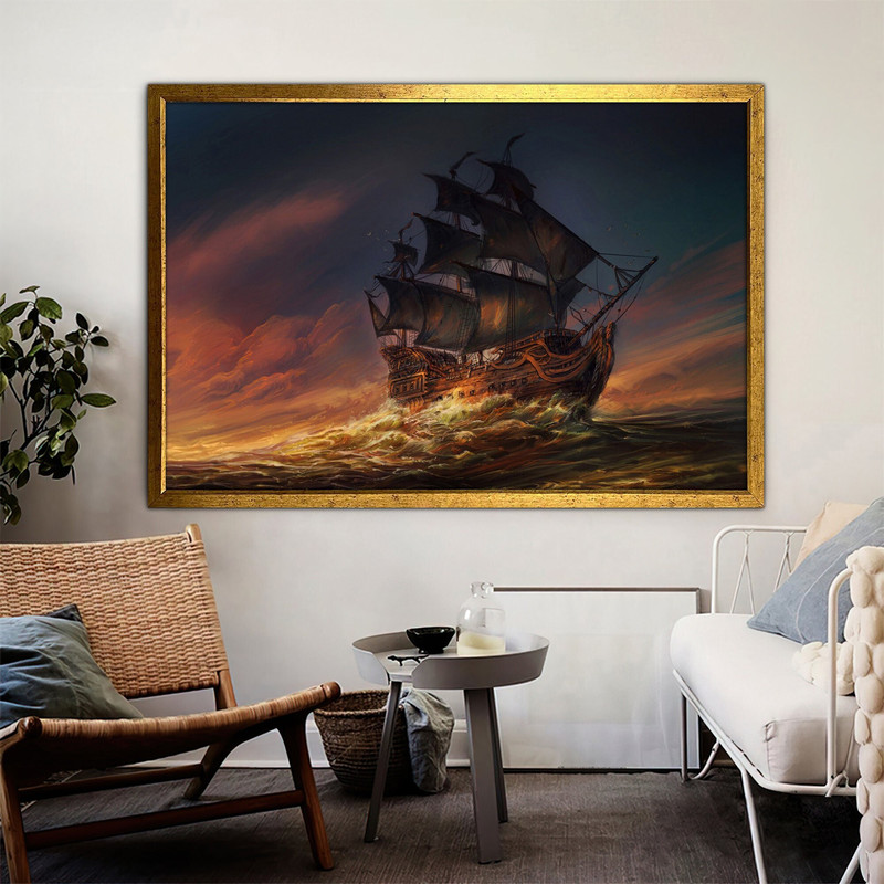 ship canvas painting, pirate ship painting, sailing painting, boating ship painting, rowing boat painting, ship framed canvas 1.jpg