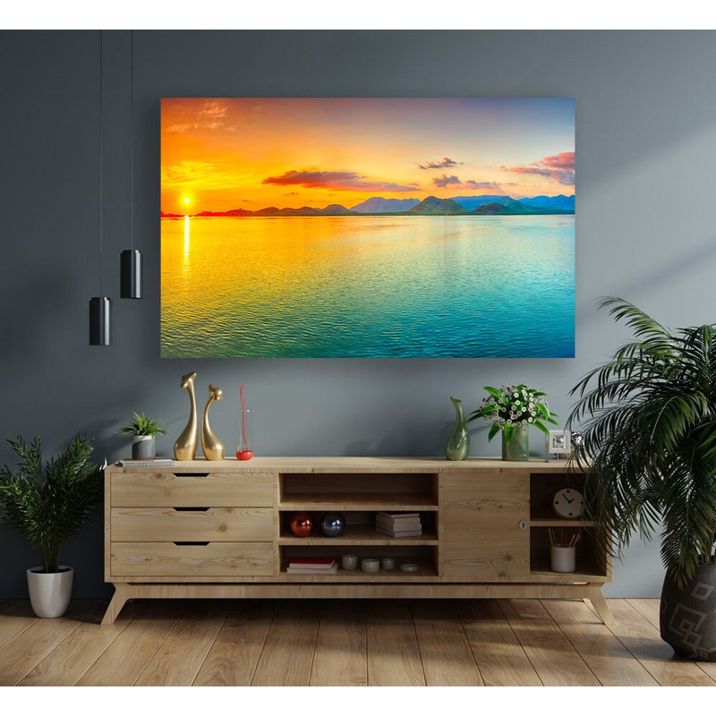 Sunset canvas, sea and sun canvas print, seaside canvas painting, evening sun landscape painting 1.jpg