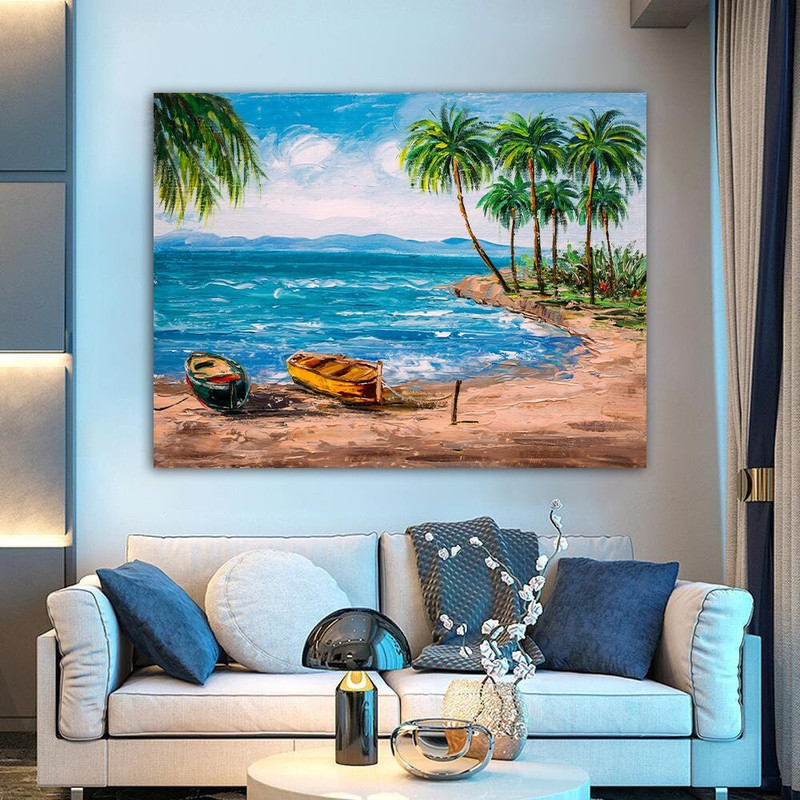 Sunset canvas, sea and sun canvas print, seaside canvas painting, evening sun landscape painting.jpg