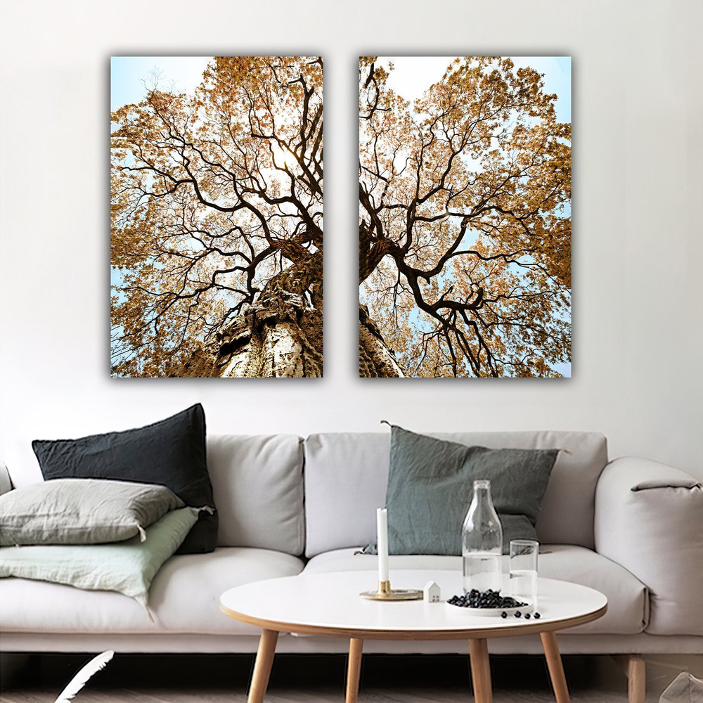 Tree abstract canvas painting,2 piece bronze tree wall decor,tree wall art,trees canvas decor,bronze glitter textured painting.jpg