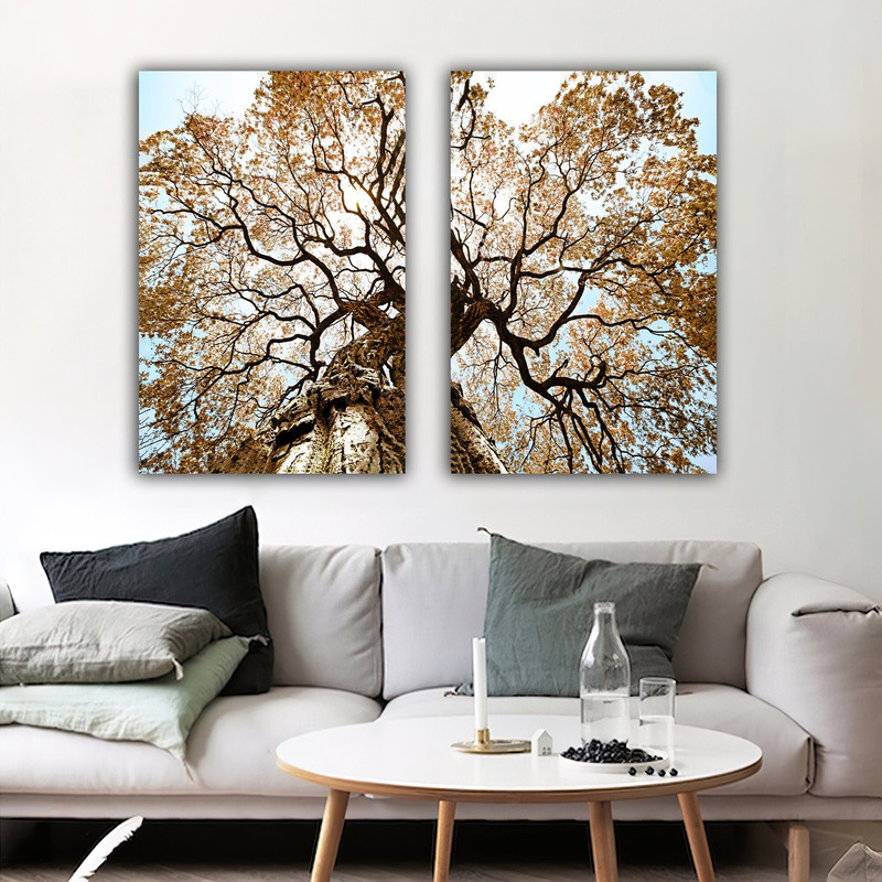 Tree abstract canvas painting,2 piece bronze tree wall decor,tree wall art,trees canvas decor,bronze glitter textured painting.jpg