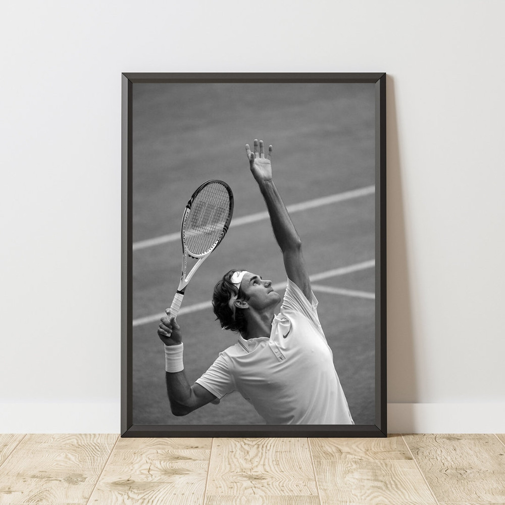 Roger Federer Poster, Roger Federer Print, Roger Federer Wall Art, Tennis Wall Art, Tennis Wall Decor, Black and White Poster.jpg
