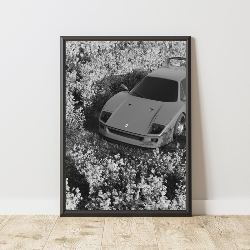 Vintage Ferrari Poster, Vintage Ferrari Print, Vintage Ferrari Wall Art, Black and White Poster, Ferrari F40 Poster, Vintage Car Poster 1.jpg