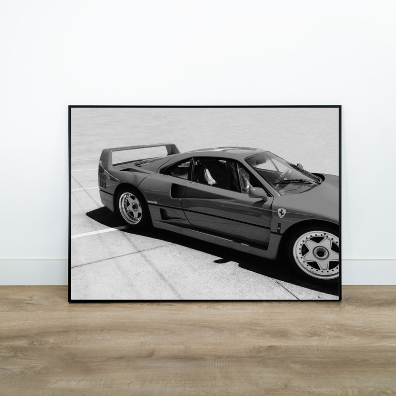 Vintage Ferrari Poster, Vintage Ferrari Print, Vintage Ferrari Wall Art, Black and White Poster, Ferrari Poster, Ferrari F40 Poster.jpg