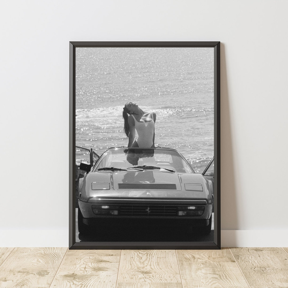Vintage Ferrari Poster, Vintage Ferrari Print, Vintage Ferrari Wall Art, Black and White Poster, Ferrari Poster, Vintage Car Poster.jpg