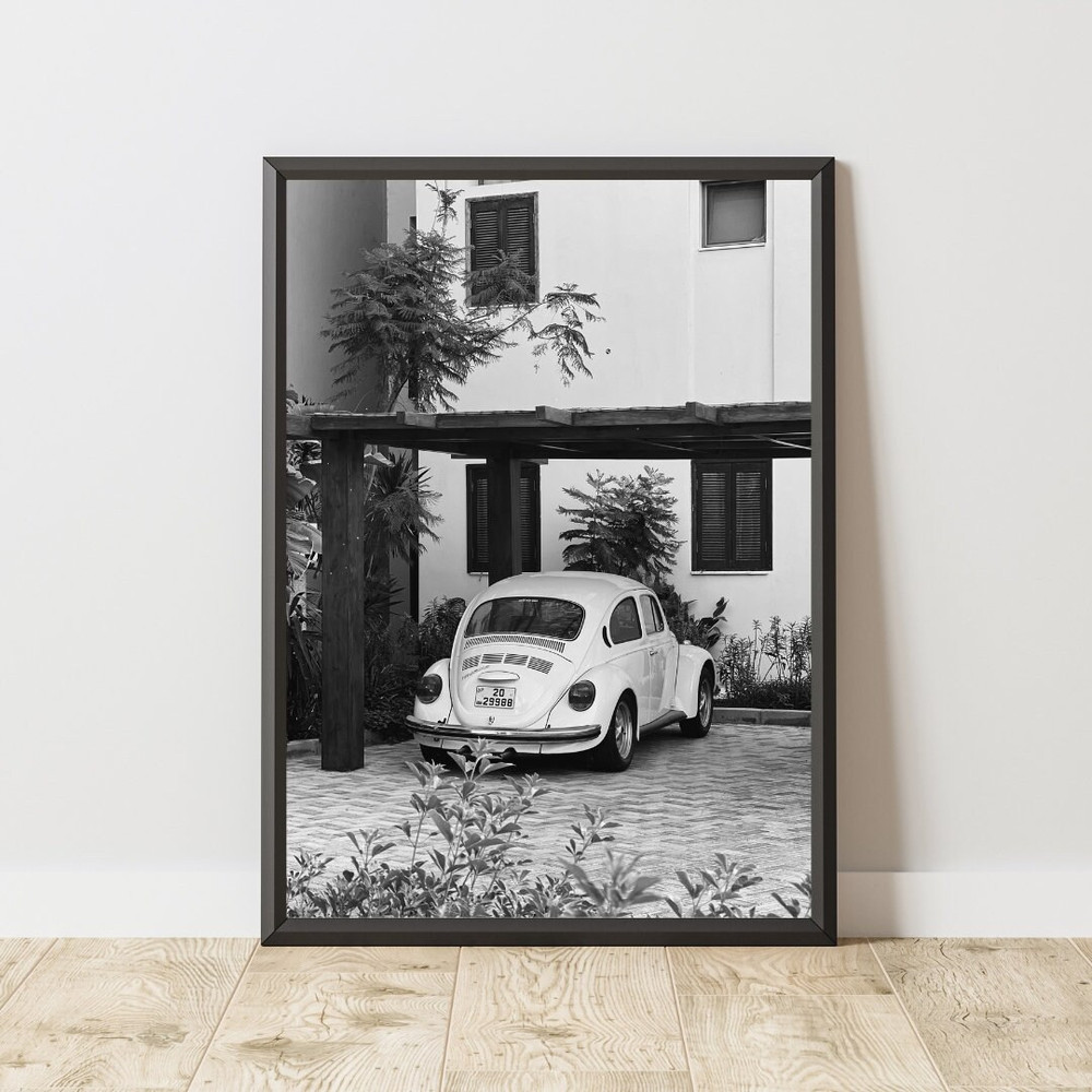 Vintage Volkswagen Beetle Poster, Volkswagen Beetle Print, Vintage Volkswagen Beetle Wall Art, Black and White Poster, Vintage Car Poster 3.jpg