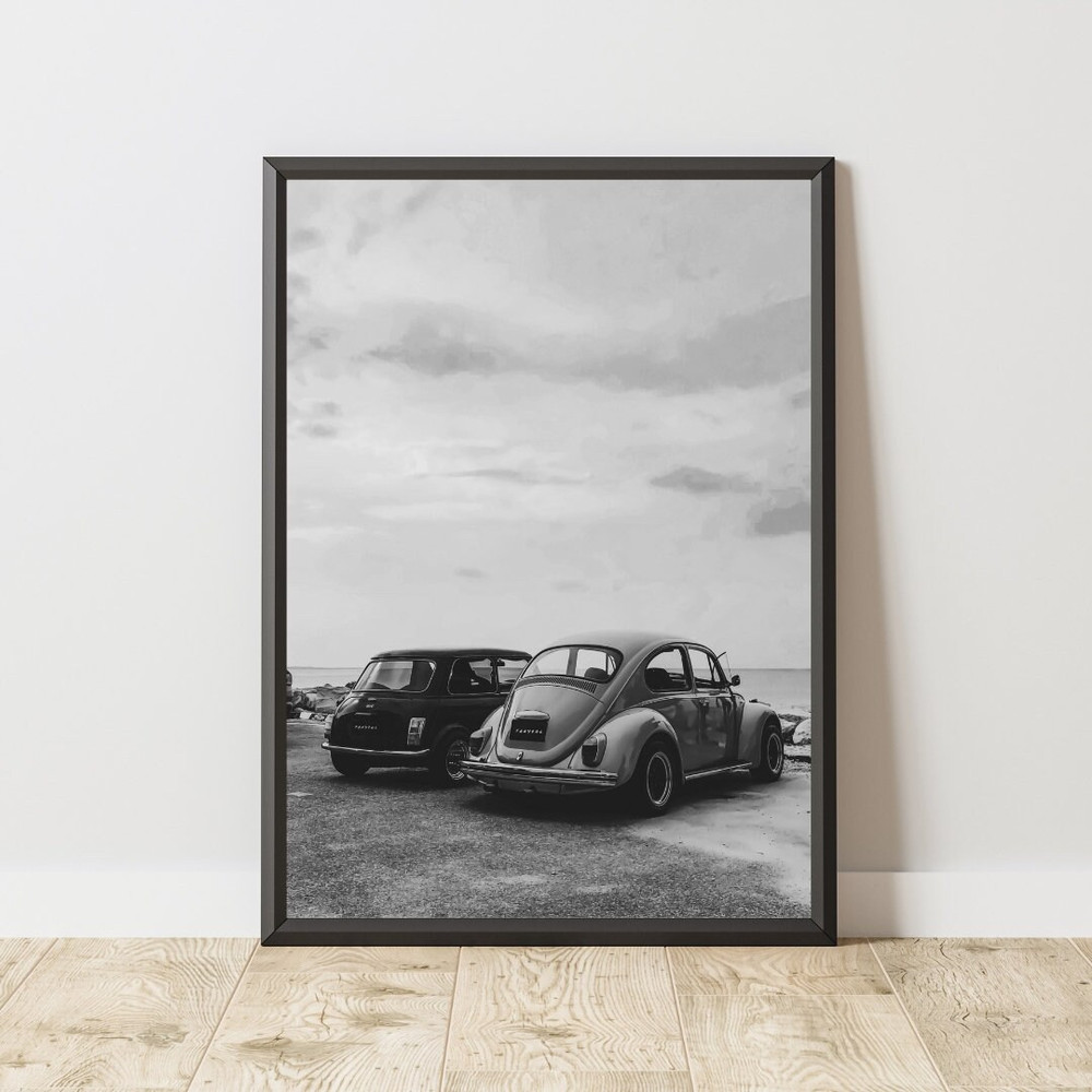 Vintage Volkswagen Beetle Poster, Volkswagen Beetle Print, Vintage Volkswagen Beetle Wall Art, Black and White Poster, Vintage Car Poster 4.jpg