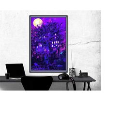 treehouse blacklight poster, room decor, home decor, art poster for gift