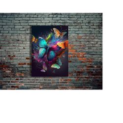 butterfly neon metal poster, modern metal wall art, home decor, metal printing wall hangings, art and birthday gift / de