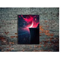 planet people landspace neon metal poster, modern metal wall art, home decor, metal printing wall hangings, art and birt