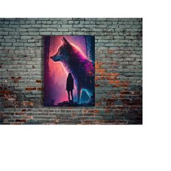 wolf animals neon metal poster, modern metal wall art, home decor, metal printing wall hangings, art and birthday gift /