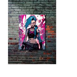 jinx, league of legends, gaming poster, wall art painting, metal poster, modern metal wall art, home decor, wall hanging