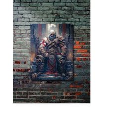 kratos, god of war, gaming poster, wall art painting, metal poster, modern metal wall art, home decor, wall hangings