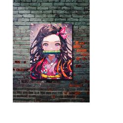nezuko - demon slayer - anime & manga design metal poster, modern metal wall art, home decor, metal printing wall hangin
