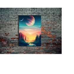 sea, sun landspace neon metal poster, modern metal wall art, home decor, metal printing wall hangings, art and birthday