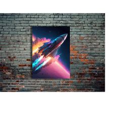 spaceship, space neon metal poster, modern metal wall art, home decor, metal printing wall hangings, art and birthday gi