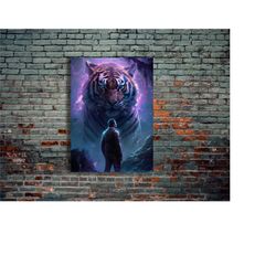 tiger animals neon metal poster, modern metal wall art, home decor, metal printing wall hangings, art and birthday gift