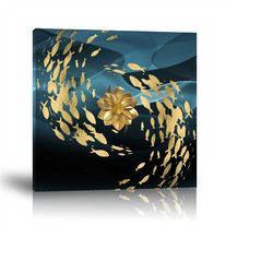 modern golden lotus fish prints, abstract wall art, abstract home decor art, abstract light luxury printing art, canvas