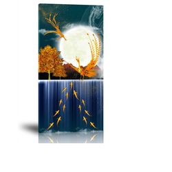 golden phoenix golden fish prints, abstract wall art, home decor art, light luxury printing art, canvas print, hd print,