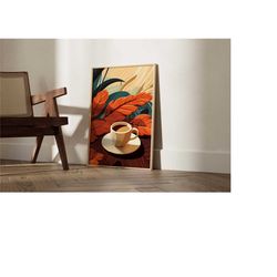 caffee espresso with floral print, coffee poster, exhibition poster, coffee lover gift, illustration, boho decor, wall a