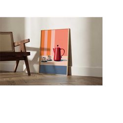 red retro coffee set print, coffee poster, exhibition poster, coffee lover gift, illustration, boho decor, wall art, kit