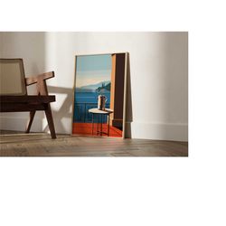 seaside coffee print, coffee poster, exhibition poster, coffee lover gift, illustration, boho decor, wall art, kitchen d