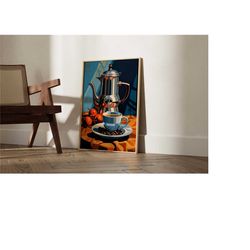 vintage coffee set print, coffee poster, exhibition poster, coffee lover gift, illustration, boho decor, wall art, kitch