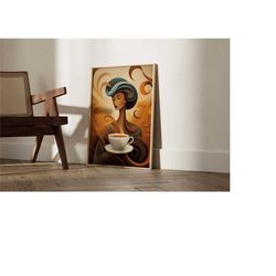 woman and a cup print, coffee poster, exhibition poster, coffee lover gift, illustration, boho decor, wall art, kitchen