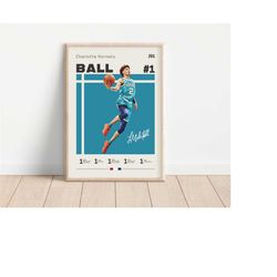 lamelo ball poster, charlotte hornets, nba fans, nba poster, basketball poster, sports poster, gift for him