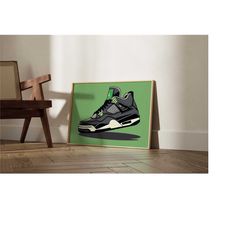 air jordan 4 black and green print, sneaker art poster, wall decor for shoe lover, sneaker print, air jordan 4 wall art,