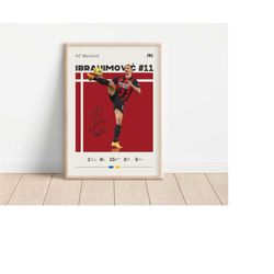 zlatan ibrahimovic poster, ac mailand, football print, football poster, soccer poster, sports poster, gift for him