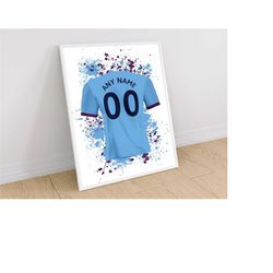 personalised manchester city inspired shirt print, football poster, etihad stadium, christmas for him, birthday gift, so