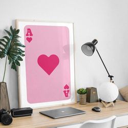 pink ace of hearts playing cards wall art poster
