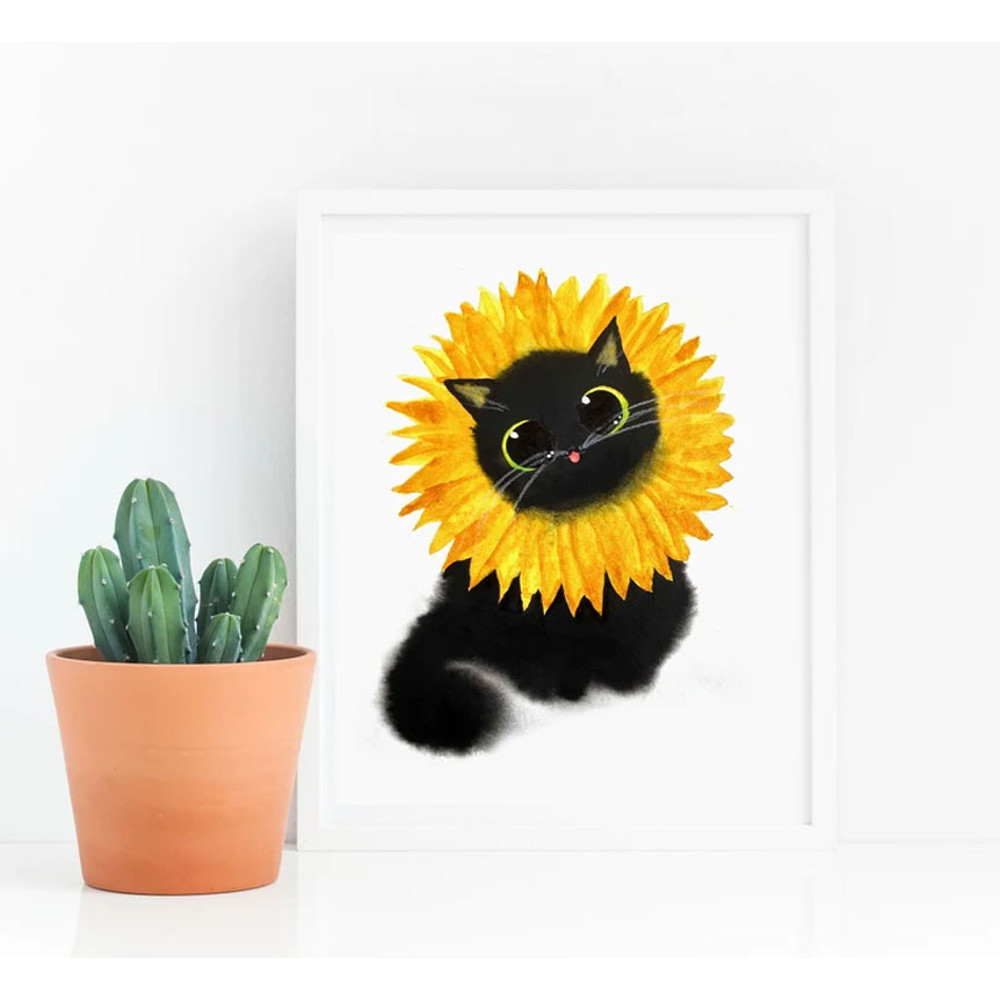 Sunflower Cat, Flower Cat, Black Cat Funny Poster.jpg